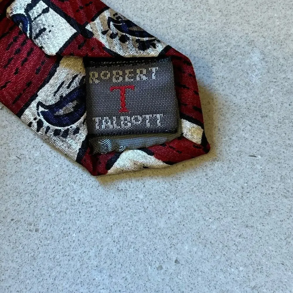 Robert talbott studio vintage red white black artistic men’s silk tie